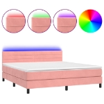 Letto a Molle con Materasso e LED Rosa 160x200 cm in Velluto