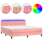 Letto a Molle con Materasso e LED Rosa 160x200 cm in Velluto