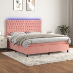 Letto a Molle con Materasso e LED Rosa 160x200 cm in Velluto