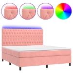 Letto a Molle con Materasso e LED Rosa 160x200 cm in Velluto