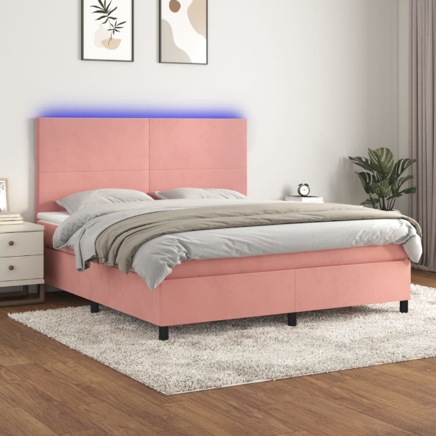 Letto a Molle con Materasso e LED Rosa 160x200 cm in Velluto