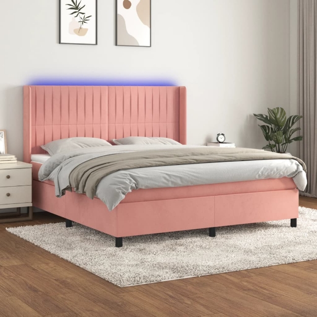 Letto a Molle con Materasso e LED Rosa 160x200 cm in Velluto