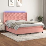 Letto a Molle con Materasso e LED Rosa 160x200 cm in Velluto