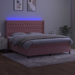 Letto a Molle con Materasso e LED Rosa 160x200 cm in Velluto