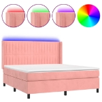 Letto a Molle con Materasso e LED Rosa 180x200 cm in Velluto