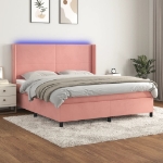 Letto a Molle con Materasso e LED Rosa 180x200 cm in Velluto