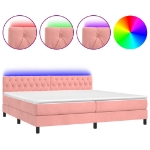 Letto a Molle con Materasso e LED Rosa 200x200 cm in Velluto