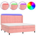 Letto a Molle con Materasso e LED Rosa 200x200 cm in Velluto