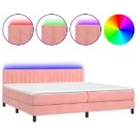 Letto a Molle con Materasso e LED Rosa 200x200 cm in Velluto