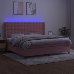 Letto a Molle con Materasso e LED Rosa 200x200 cm in Velluto