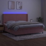 Letto a Molle con Materasso e LED Rosa 200x200 cm in Velluto