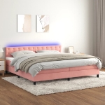 Letto a Molle con Materasso e LED Rosa 200x200 cm in Velluto