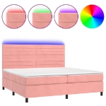 Letto a Molle con Materasso e LED Rosa 200x200 cm in Velluto