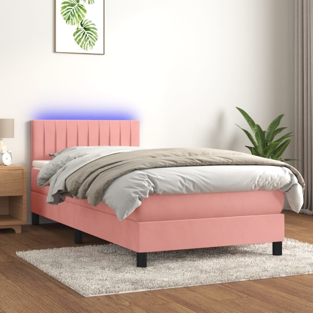 Letto a Molle con Materasso e LED Rosa 80x200 cm in Velluto