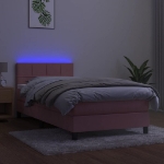 Letto a Molle con Materasso e LED Rosa 80x200 cm in Velluto