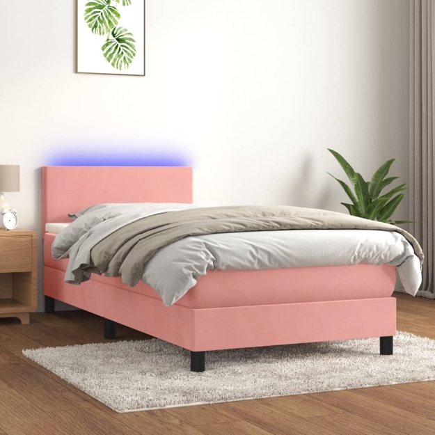 Letto a Molle con Materasso e LED Rosa 90x190 cm in Velluto