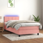 Letto a Molle con Materasso e LED Rosa 90x190 cm in Velluto