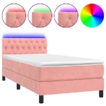 Letto a Molle con Materasso e LED Rosa 90x190 cm in Velluto