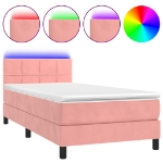 Letto a Molle con Materasso e LED Rosa 90x200 cm in Velluto