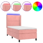 Letto a Molle con Materasso e LED Rosa 90x200 cm in Velluto