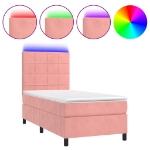 Letto a Molle con Materasso e LED Rosa 90x200 cm in Velluto