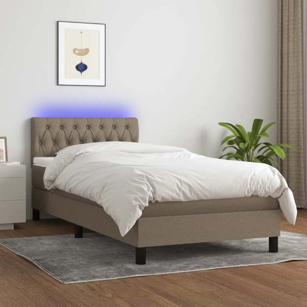 Letto a Molle con Materasso e LED Tortora 100x200cm in Tessuto