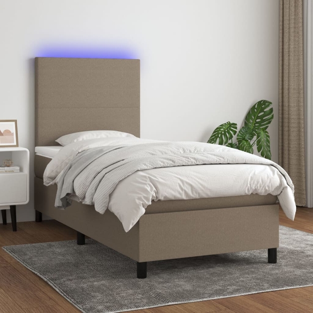 Letto a Molle con Materasso e LED Tortora 100x200cm in Tessuto