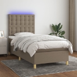 Letto a Molle con Materasso e LED Tortora 100x200cm in Tessuto