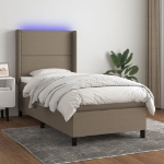 Letto a Molle con Materasso e LED Tortora 100x200cm in Tessuto