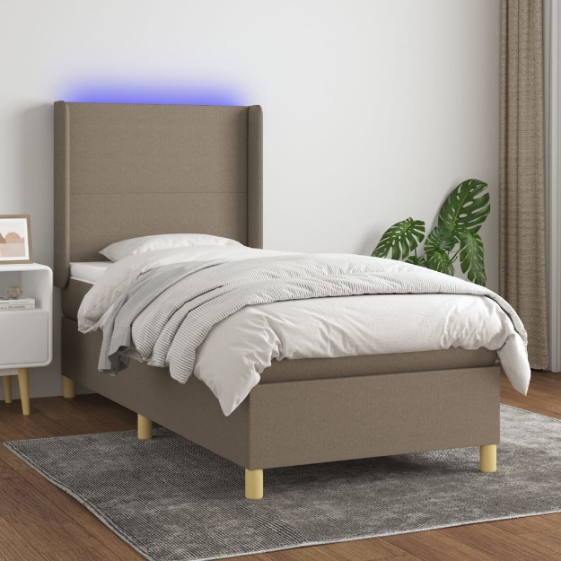 Letto a Molle con Materasso e LED Tortora 100x200cm in Tessuto