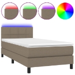 Letto a Molle con Materasso e LED Tortora 100x200cm in Tessuto