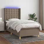 Letto a Molle con Materasso e LED Tortora 100x200cm in Tessuto