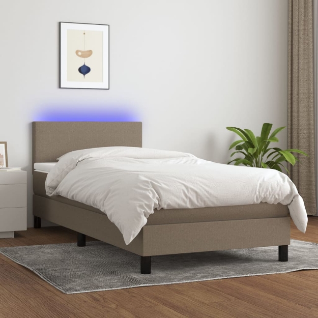 Letto a Molle con Materasso e LED Tortora 100x200cm in Tessuto