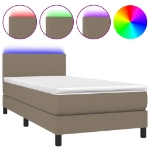 Letto a Molle con Materasso e LED Tortora 100x200cm in Tessuto