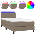 Letto a Molle con Materasso e LED Tortora 100x200cm in Tessuto