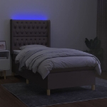 Letto a Molle con Materasso e LED Tortora 100x200cm in Tessuto