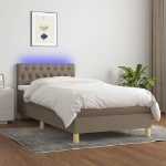 Letto a Molle con Materasso e LED Tortora 100x200cm in Tessuto