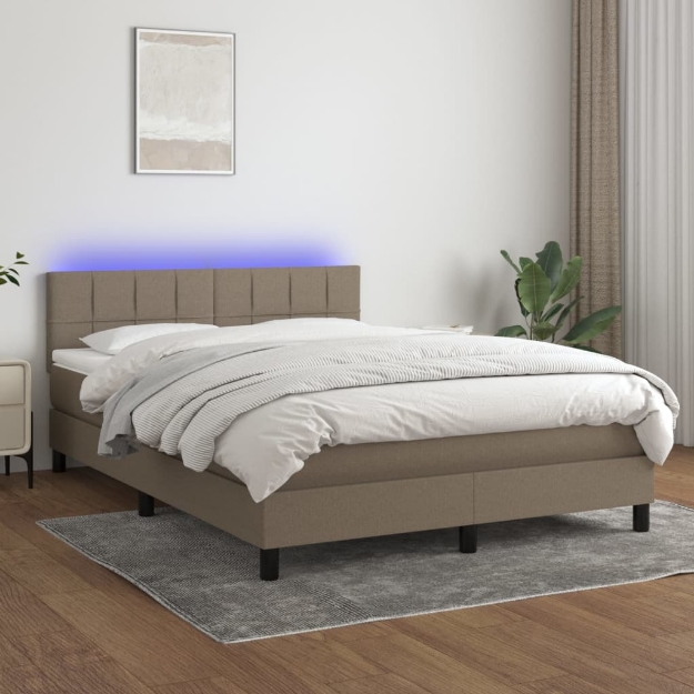 Letto a Molle con Materasso e LED Tortora 140x190 cm in Tessuto