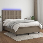 Letto a Molle con Materasso e LED Tortora 140x190 cm in Tessuto