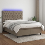 Letto a Molle con Materasso e LED Tortora 140x190 cm in Tessuto