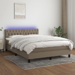 Letto a Molle con Materasso e LED Tortora 140x190 cm in Tessuto