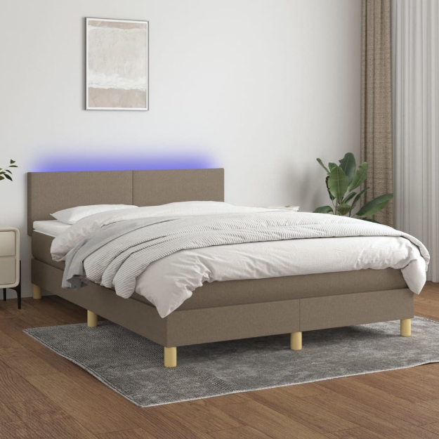 Letto a Molle con Materasso e LED Tortora 140x200 cm in Tessuto