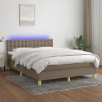 Letto a Molle con Materasso e LED Tortora 140x200 cm in Tessuto