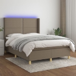 Letto a Molle con Materasso e LED Tortora 140x200 cm in Tessuto