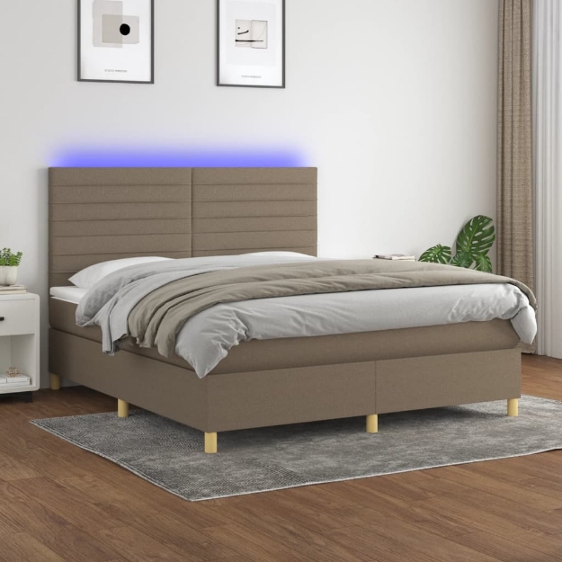 Letto a Molle con Materasso e LED Tortora 160x200 cm in Tessuto