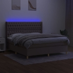 Letto a Molle con Materasso e LED Tortora 160x200 cm in Tessuto