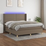 Letto a Molle con Materasso e LED Tortora 160x200 cm in Tessuto