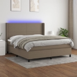 Letto a Molle con Materasso e LED Tortora 160x200 cm in Tessuto