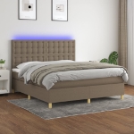 Letto a Molle con Materasso e LED Tortora 160x200 cm in Tessuto