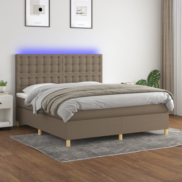 Letto a Molle con Materasso e LED Tortora 160x200 cm in Tessuto